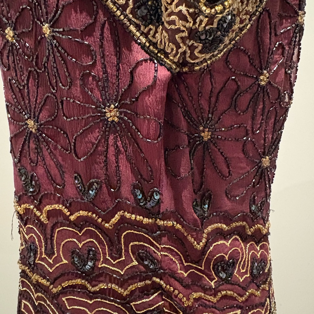 Papell Boutique Evening Burgundy and Black Silk Sleeveless Top XL - Picture 9 of 14